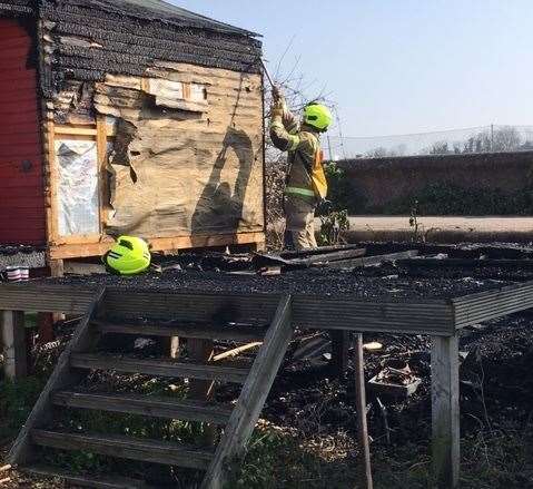 One beach hut was razed to the ground and two others damaged following an arson attach in Whitstable. Picture: Mel Green (55701297)