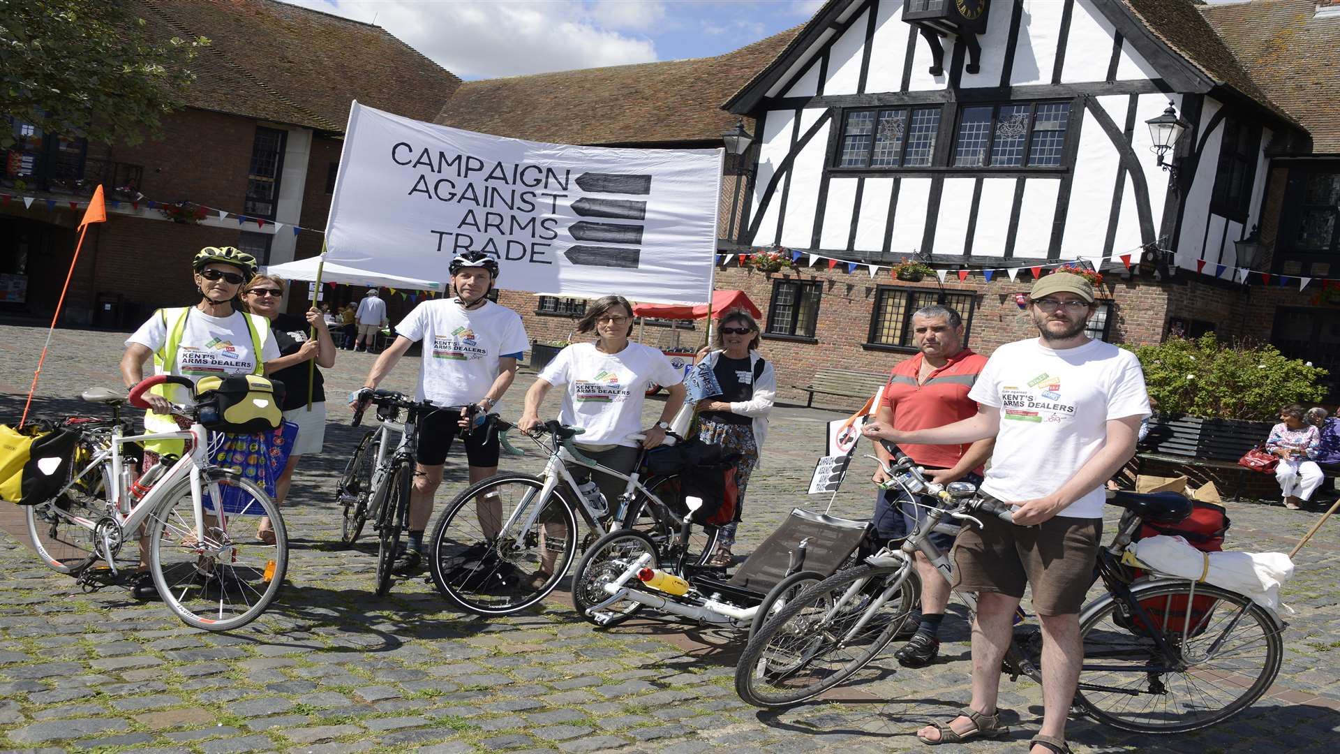 The Bikes against Bombs protest outside Sandwich Guildhall