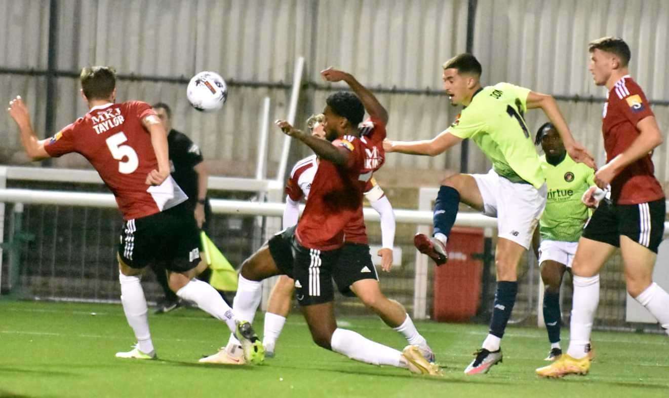 Franklin Domi tries to deliver a cross at Woking on Tuesday night. Picture: Ed Miller/EUFC
