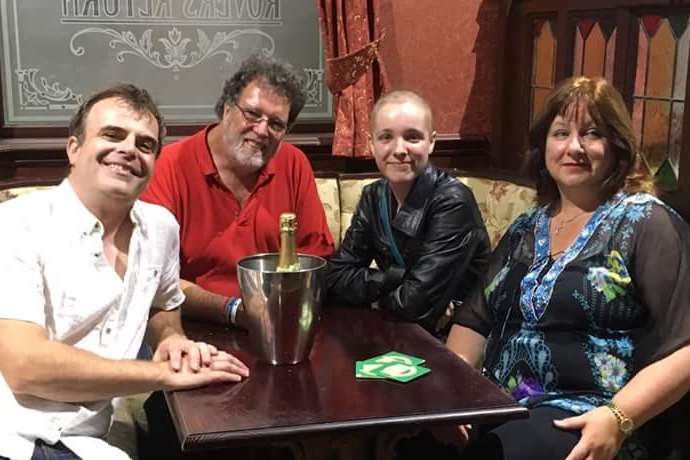 Coronation Street actor Simon Gregson with Kelly Turner and her mum and dad Linda and Martin.