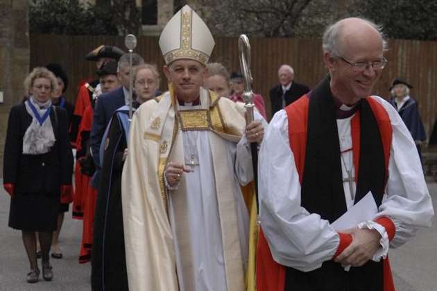 The Bishop of Dover and the Bishop of Rochester process into the cathedral. Picture: Chris Davey