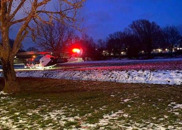The air ambulance at the scene. Picture: Georgia Kemp