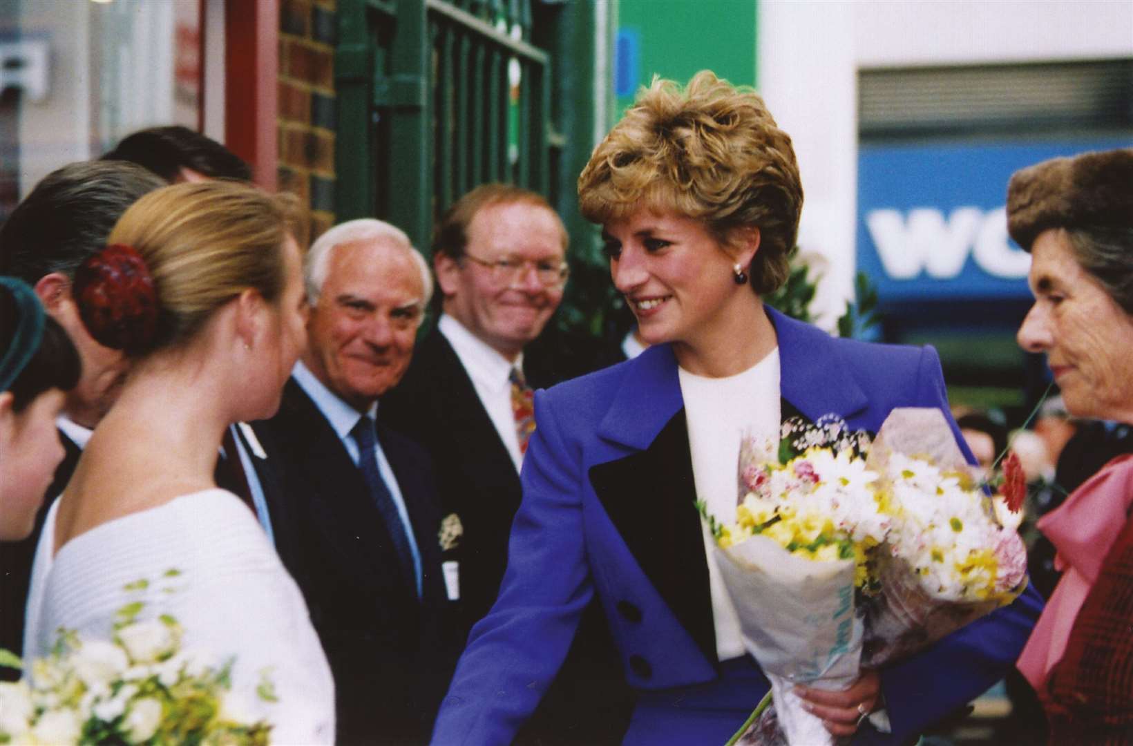 Princess Diana is welcomed to Tunbridge Wells with bouquets of flowers