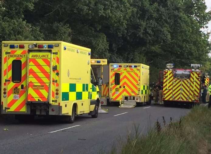 Emergency crews at the scene of a serious crash. Pic: Briohny Williams, BBC South East Today