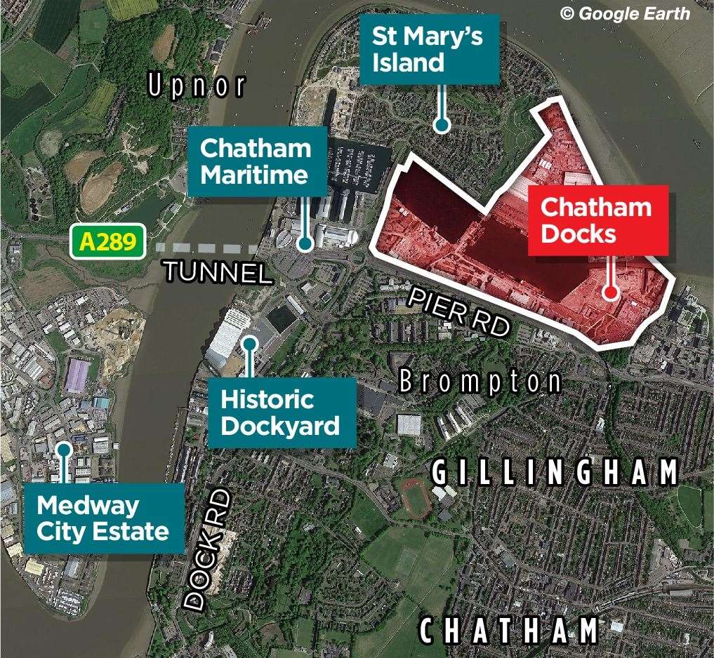The planning application would see Chatham Docks cease operations as a working port and instead create a business campus.