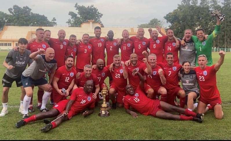 The winning England Seniors squad that included former Gillingham players Ian Cox and Deon Burton