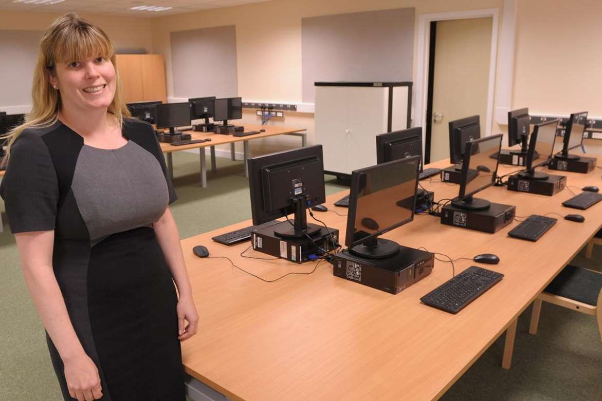 Head teacher Susan Daye in the new IT suite. Picture: Steve Crispe.
