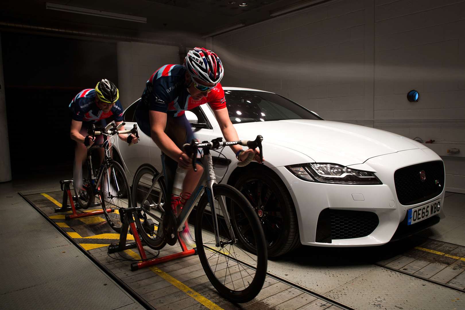 Teammate Craig Preece trains with Darran in the wind tunnel. Picture: Jaguar Land Rover