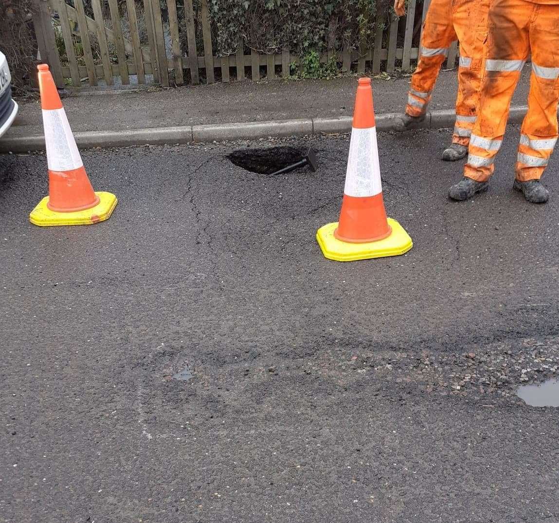 The hole subsided eventually throughout the day. Picture: Martin Harman