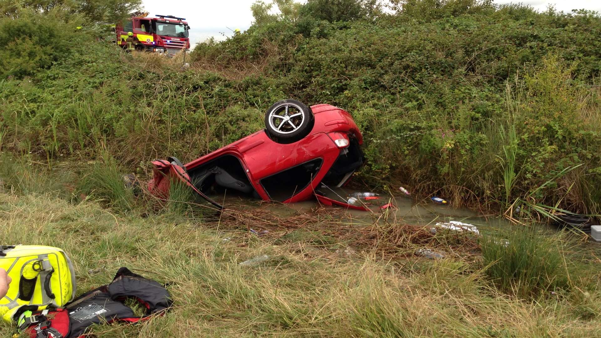The upturned car. Picture: Kent Fire and Rescue