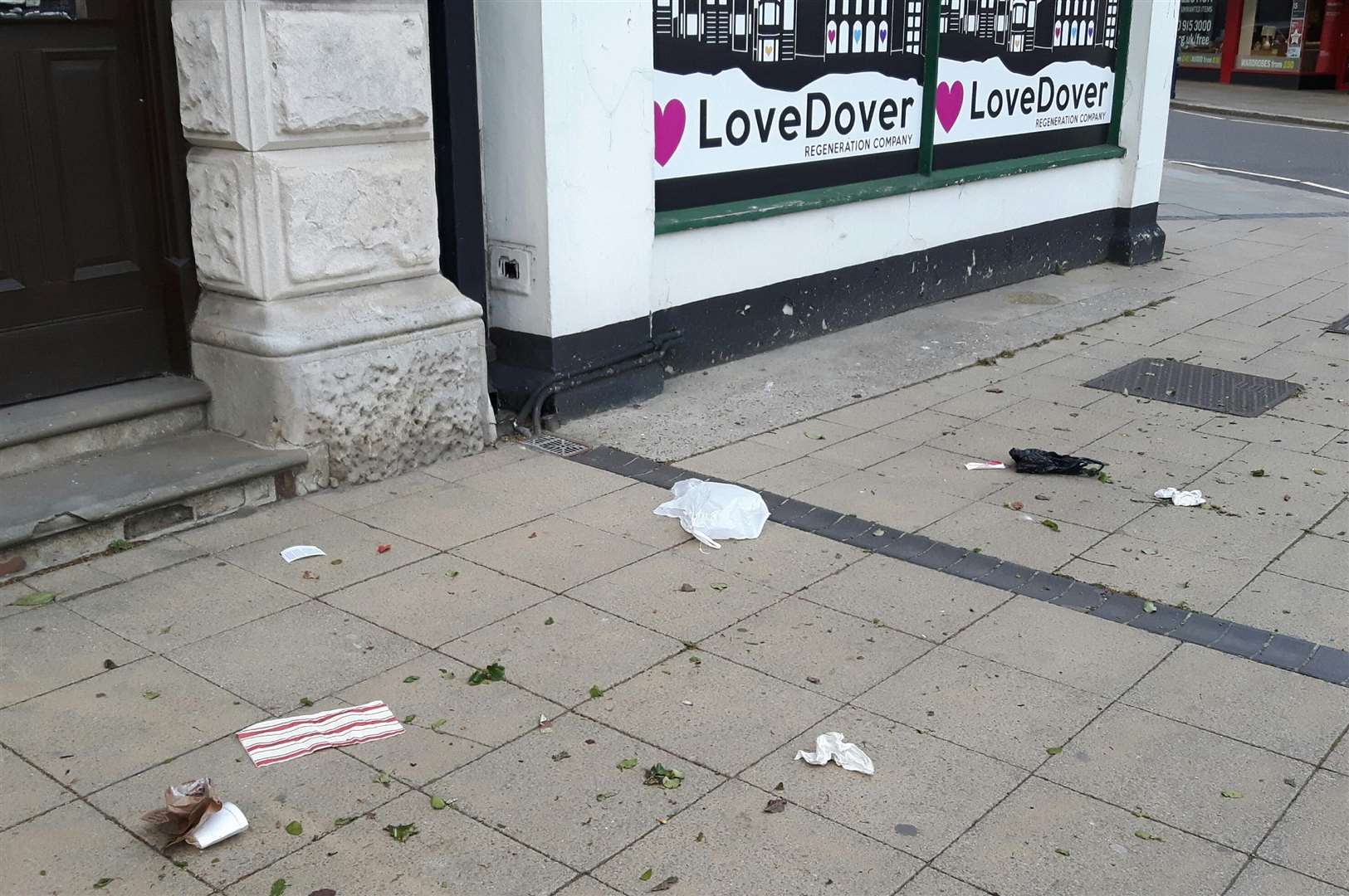 Somebody doesn't love Dover. Litter at Market Square.next to property taken over by the regeneration company LoveDover.