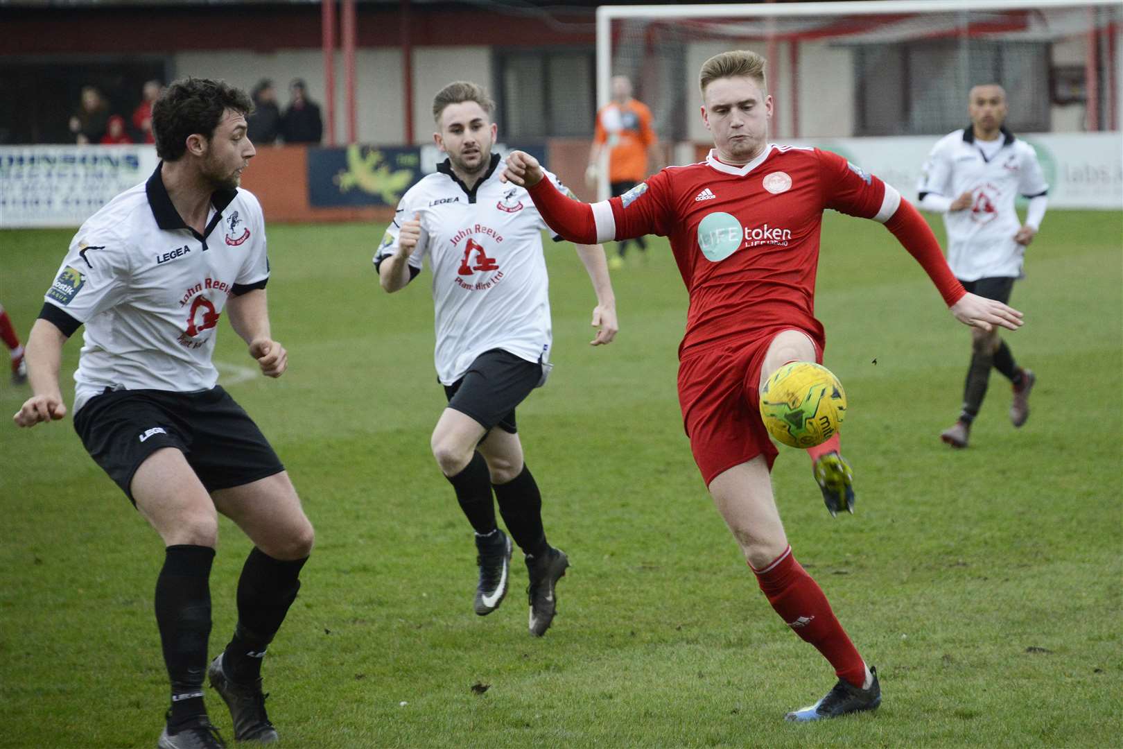 Mitchell Dickensen on the ball for Hythe against Ramsgate Picture: Paul Amos