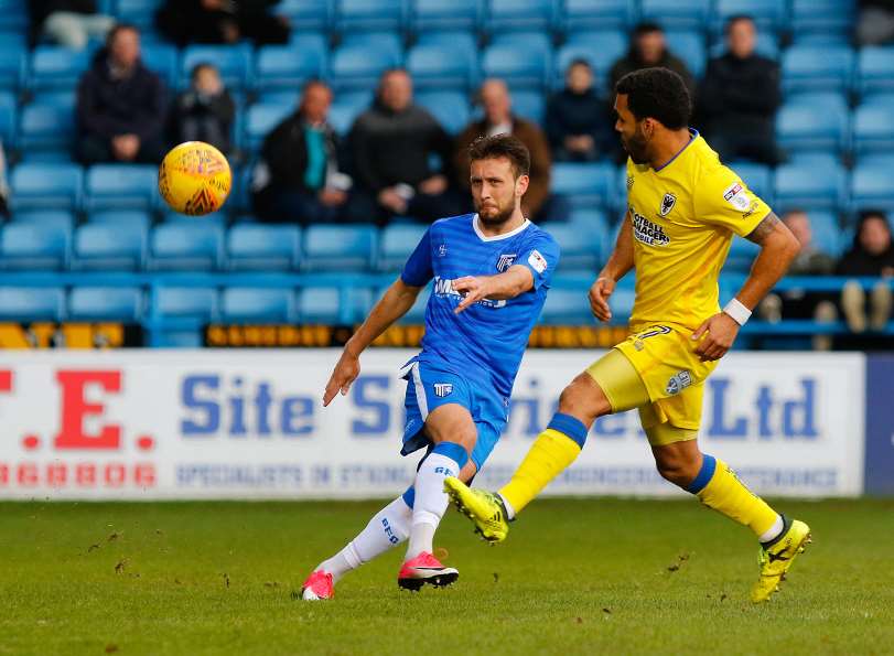 Luke O'Neill gets a cross in for the Gills Picture: Andy Jones
