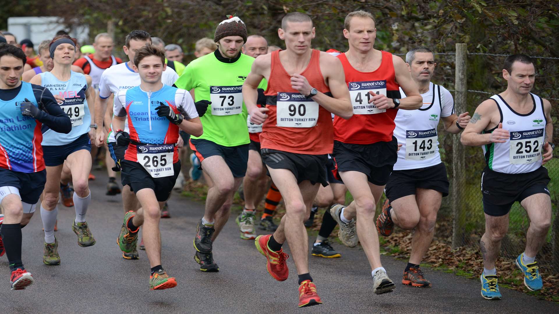 Tom Collins, No.90, leads the field away at the start of this year's Ditton Turkey Run Picture: Gary Browne