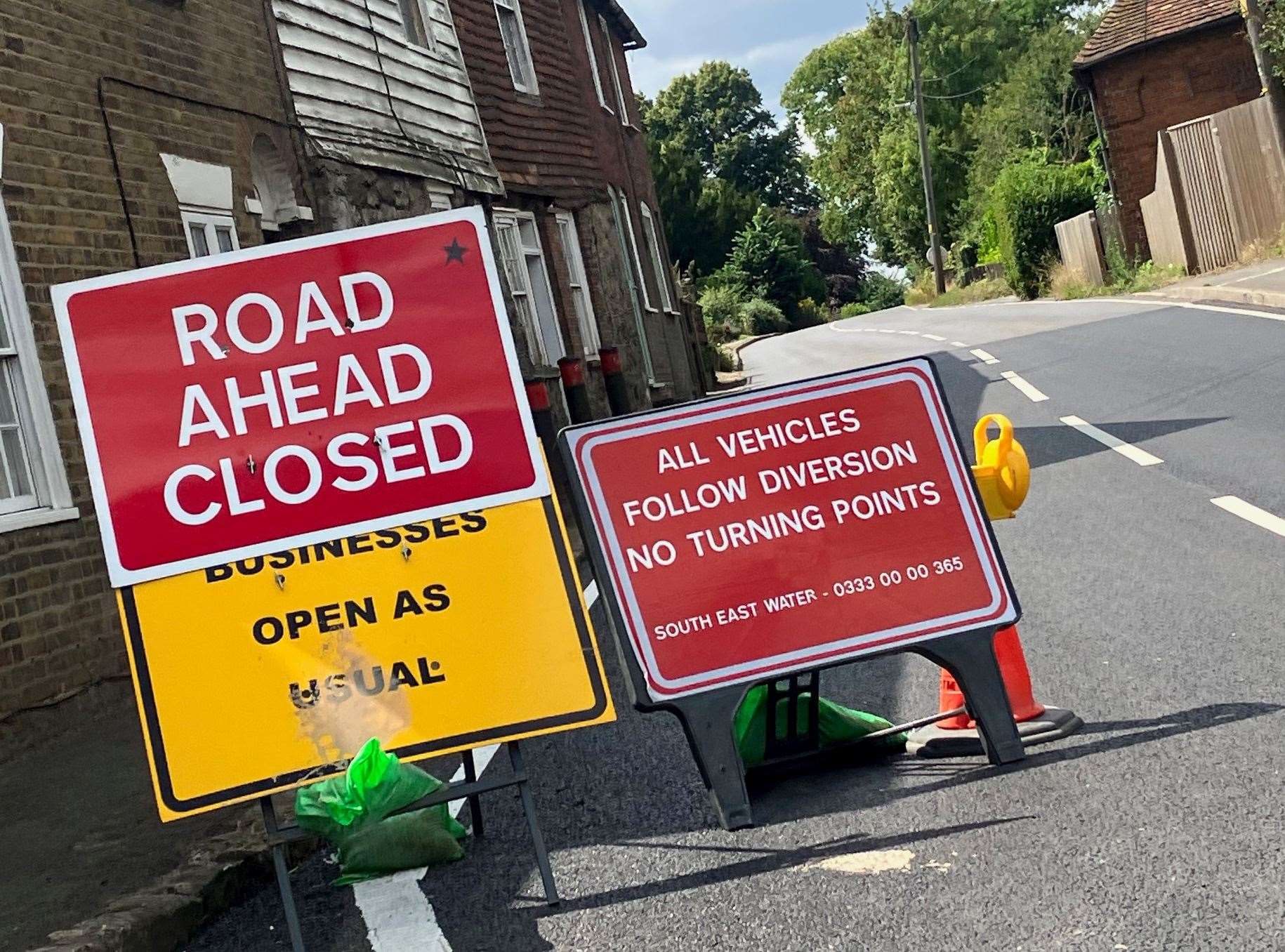 The South East Water closure of Upper Street in Leeds, near Maidstone