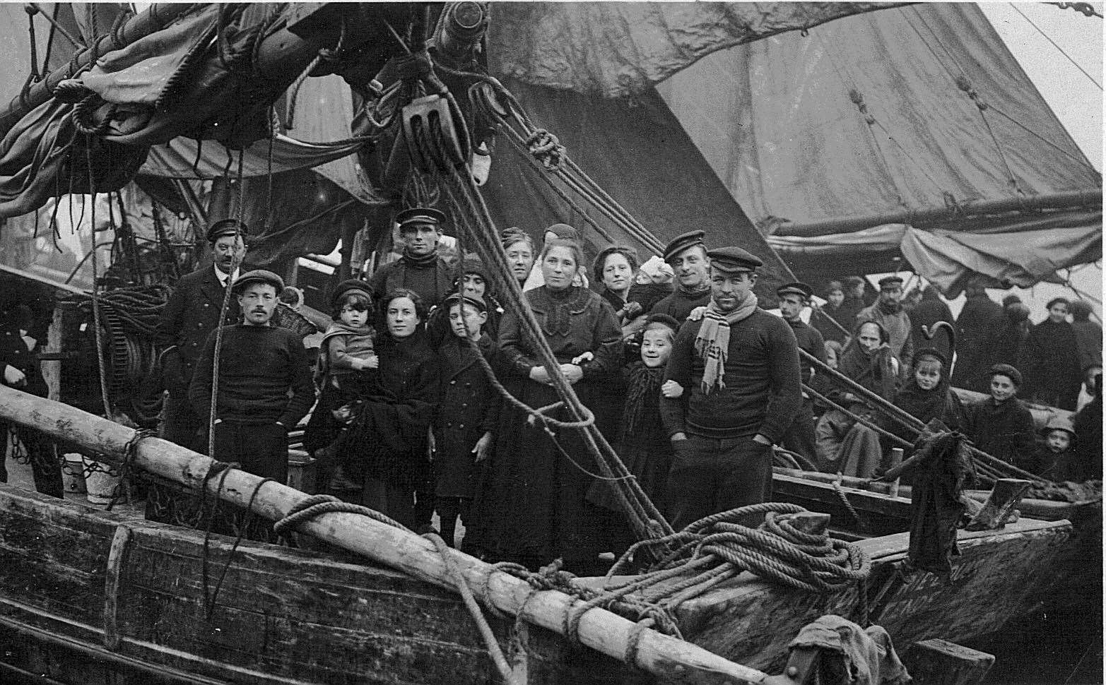 Belgian refugees in the inner harbour at Folkestone - homes on the site of the department store were used to accommodate many. Picture: Alan Taylor, Folkestone & District Local History Society.
