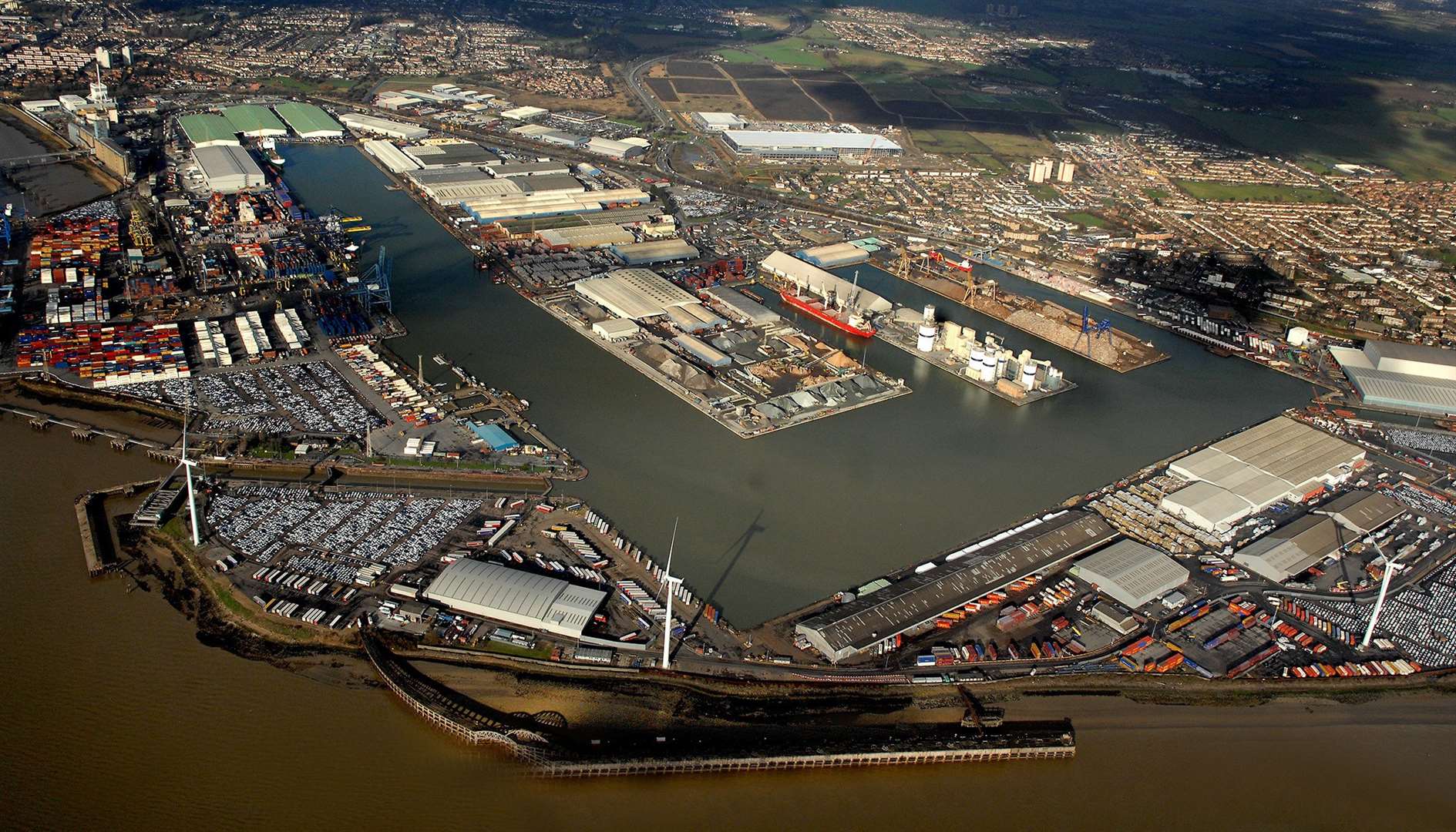 An aerial view of the current port at Tilbury
