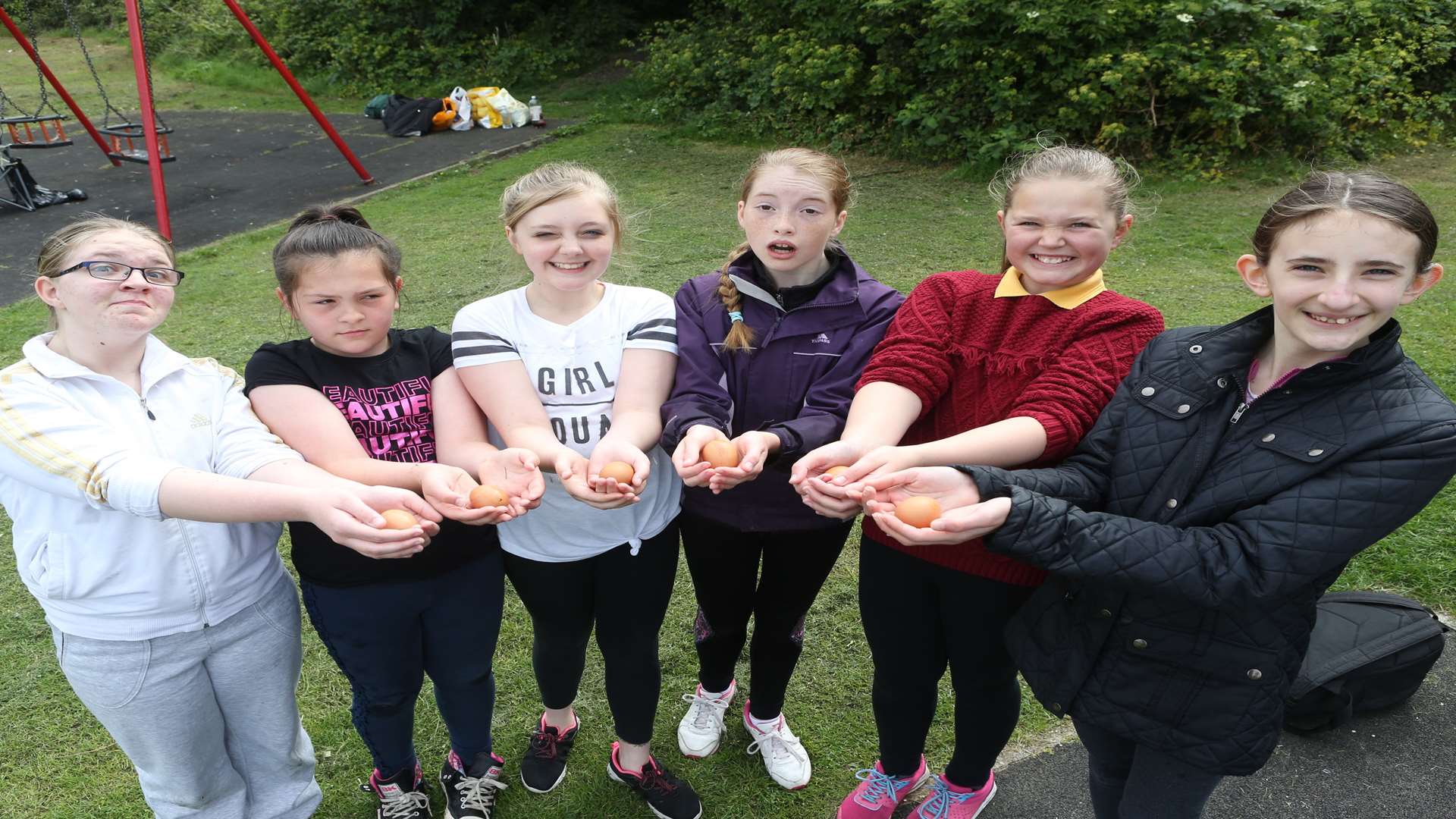 Girls from 1st Sheppey Guides get eggs for a badge collecting at The Glen in Minster