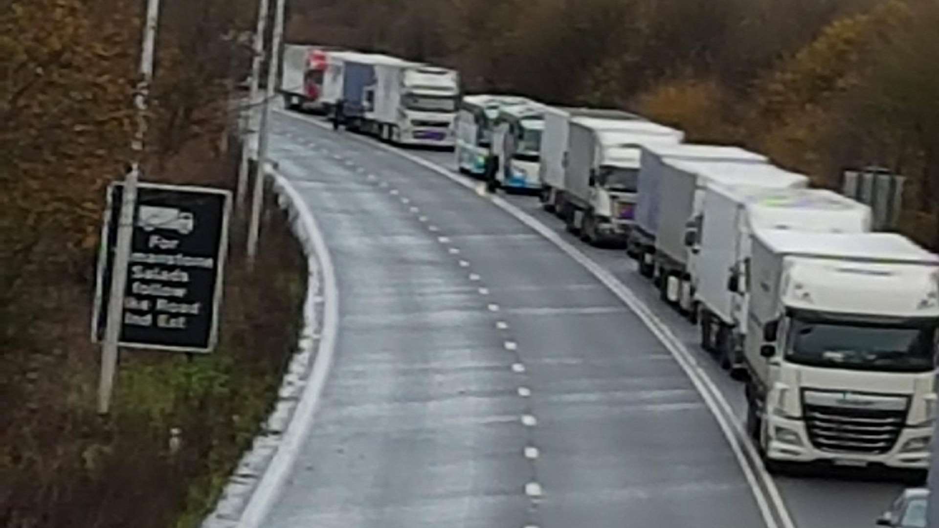 Lorries queuing on the A2 after the crash. Picture: Carly Morris.