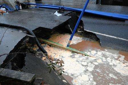 Wrotham Road Meopham has collased and the water pipes have burst.