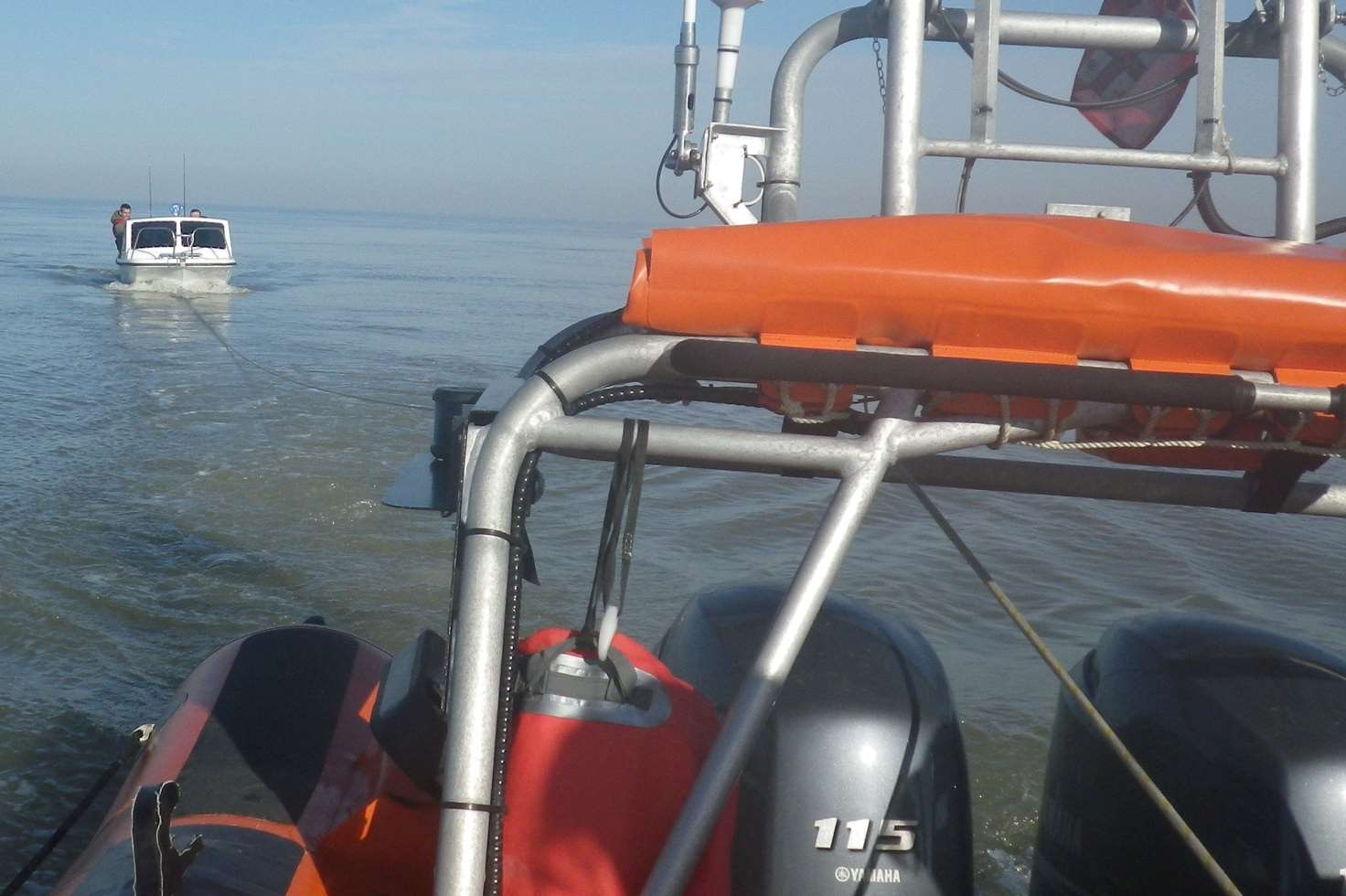 The RNLI vessel tows the stricken boat. Picture courtesy of Whitstable RNLI