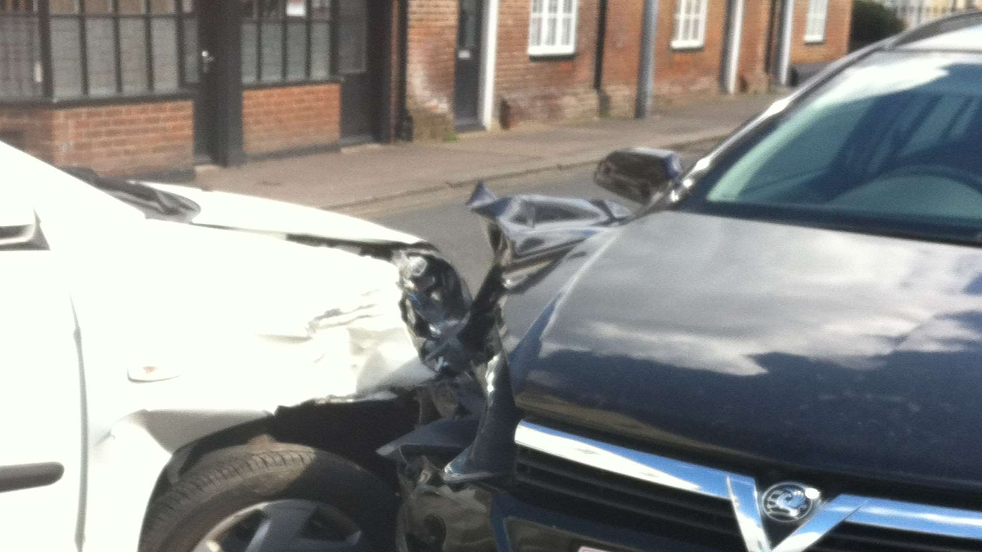 Two cars collide in East Street in Faversham