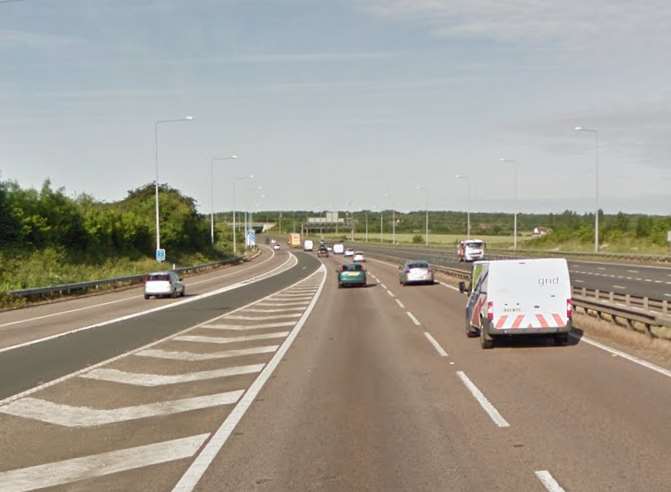 The M2 London bound at Gillingham. Pic: Google maps