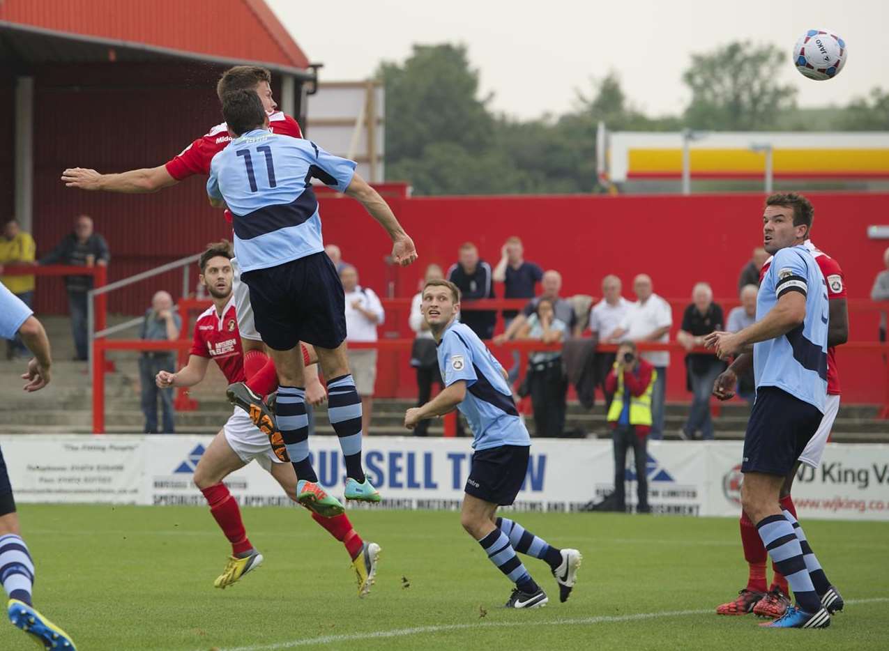 Charlie Sheringham opens the scoring with this header Picture: Andy Payton