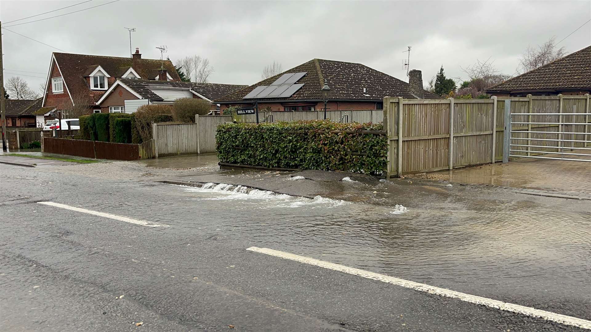 Part of the pavement in Ashford Road, Kingsnorth, had water gushing out of it this morning