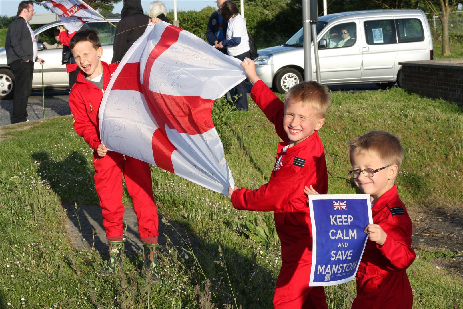 Young Manston Airport supporters make their message clear at the rally against its closure.