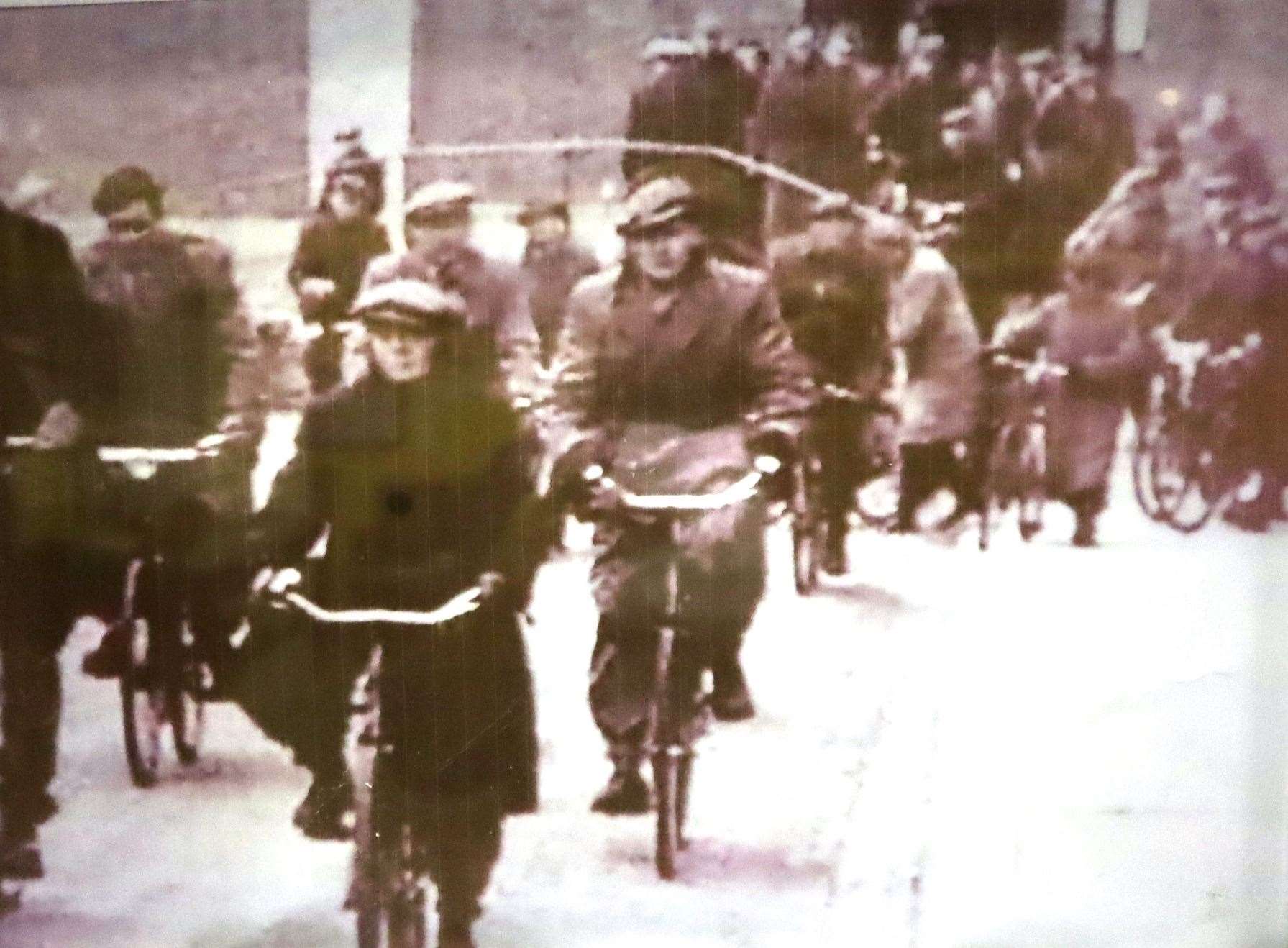 The daily cycle chaos of dockers at Sheerness Naval Dockyard before it closed. Picture: Blue Town Heritage Centre