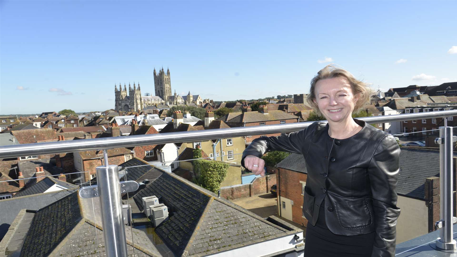 Roma Kerrison and the view over the city from her penthouse in the Beercart Building
