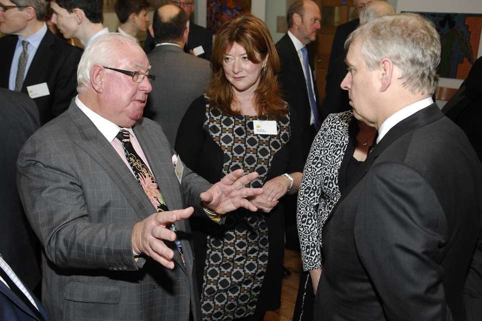 Gallagher Group chairman Pat Gallagher makes a point to the Duke of York