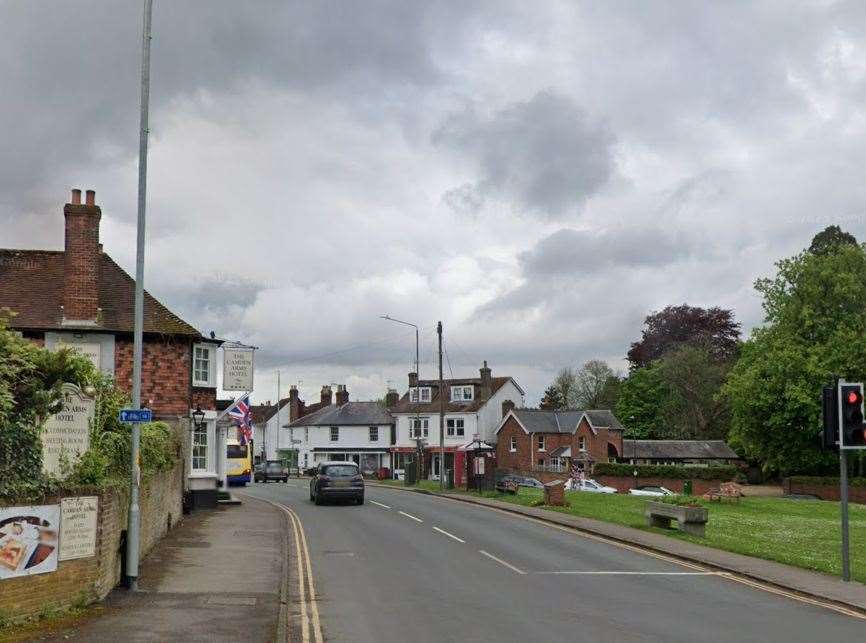 Fire crews were called to Hastings Road, Pembury after a van was found alight. Photo: Google
