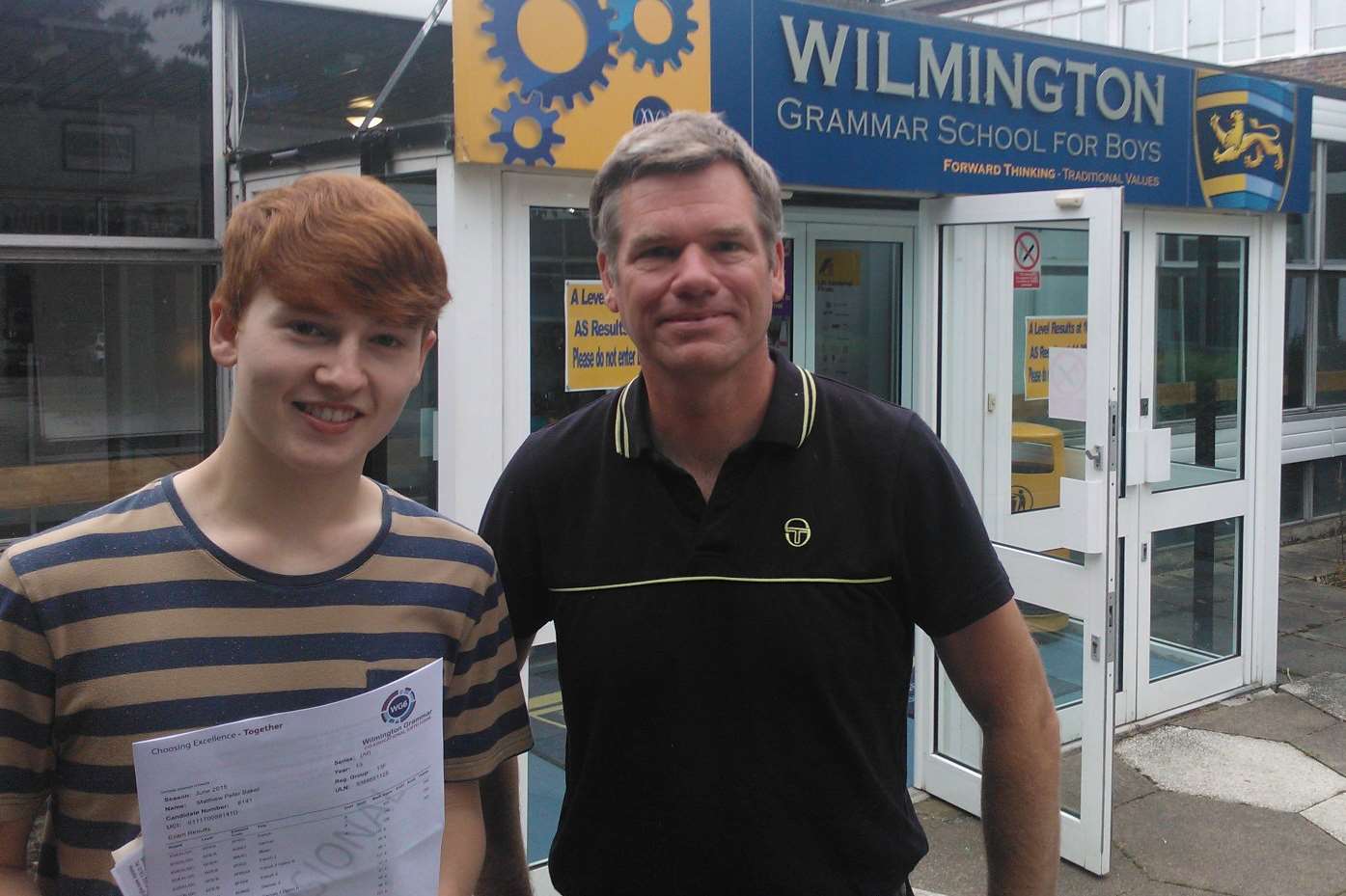 Wilmington Boys' pupil Matthew Baker with head teacher Andy Williamson