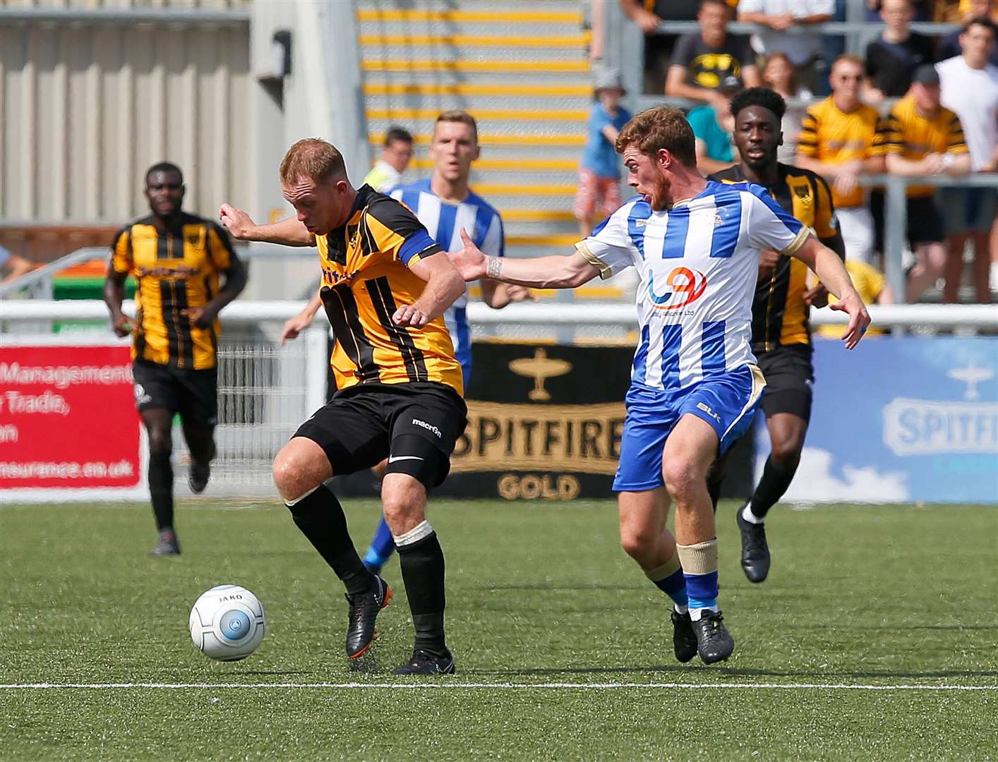 Maidstone captain Stuart Lewis in the thick of things at the Gallagher Picture: Andy Jones