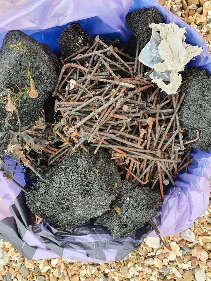 Hundreds of nails left behind on Whitstable beach. Picture: Fef Griffin