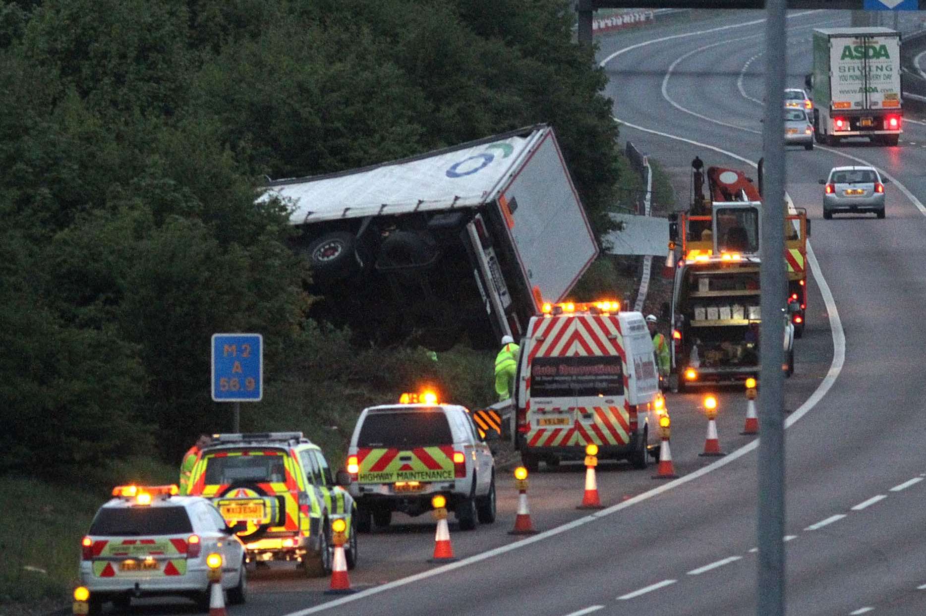 The scene of the crash on the M2. Picture: Roger Vaughan