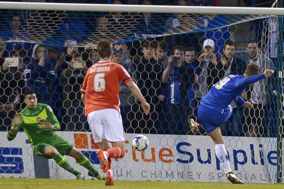 Luke Norris' penalty is saved on a bad night for Gillingham Picture: Barry Goodwin