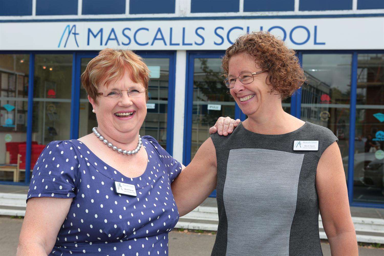 Beverley Tanner (left) shares a laugh with Karen Gunn before they leave Mascalls