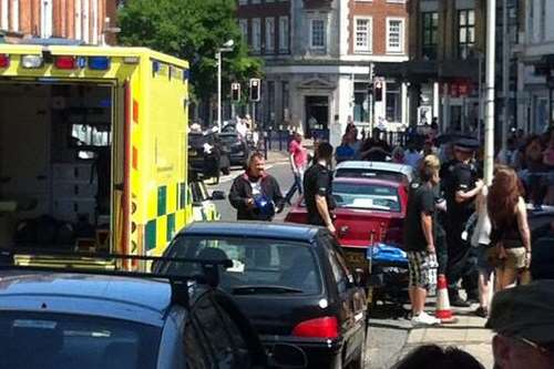 Emergency services at the scene of the incident in Sandgate Road, Folkestone. Picture: Joe Brady