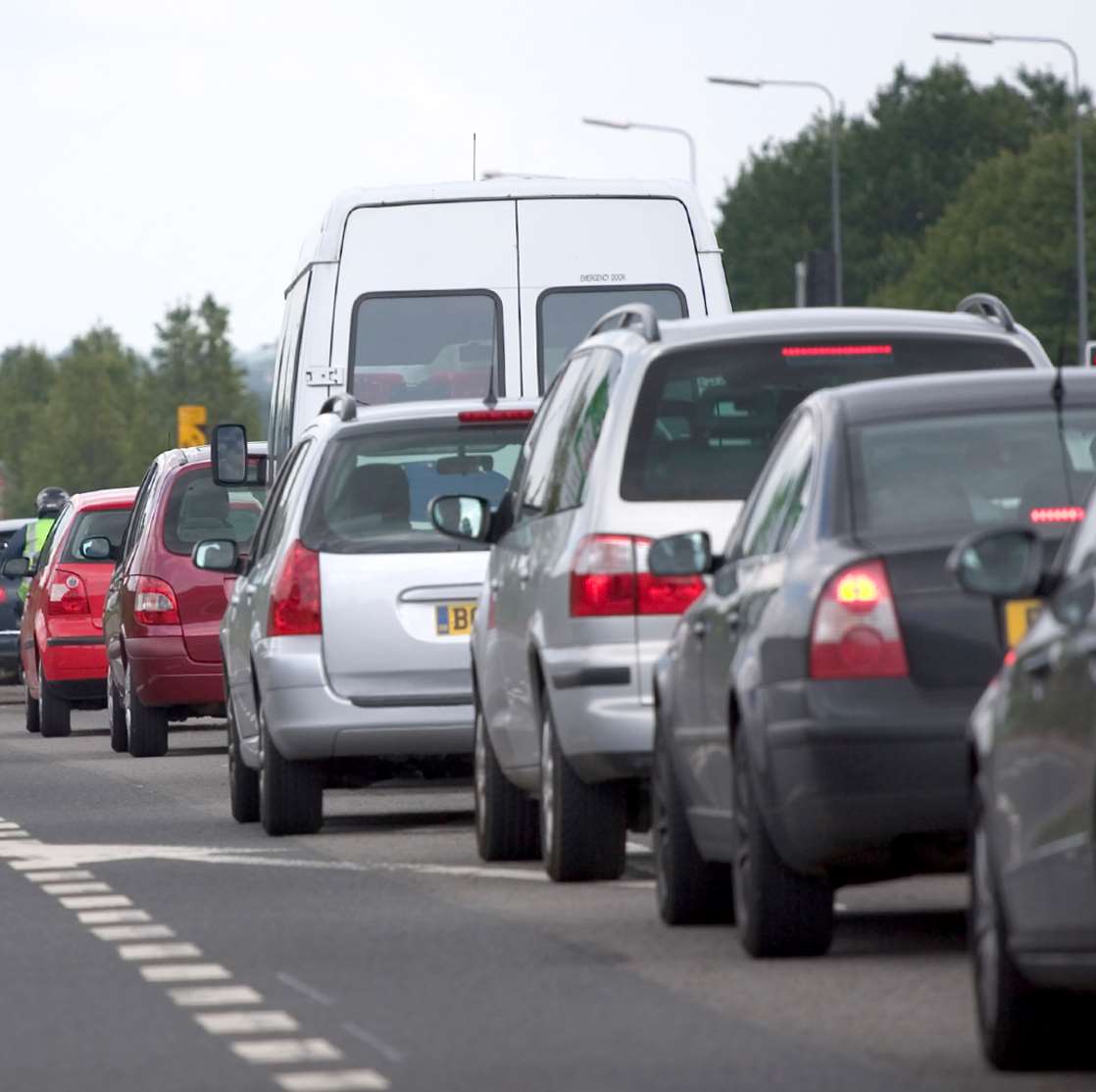 Traffic is queueing back for miles. Stock image