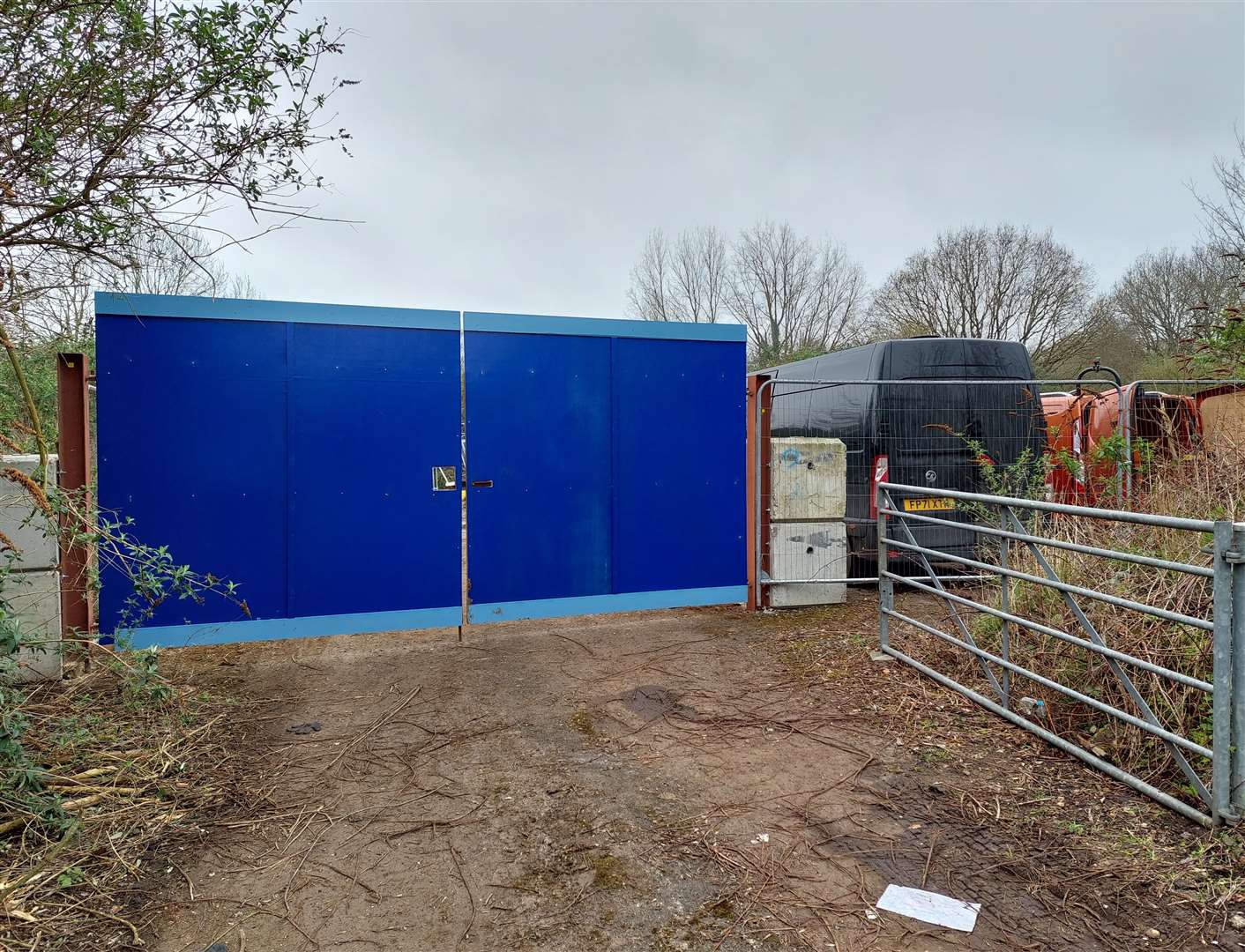 A new blue hoarding has appeared at the Aldi site