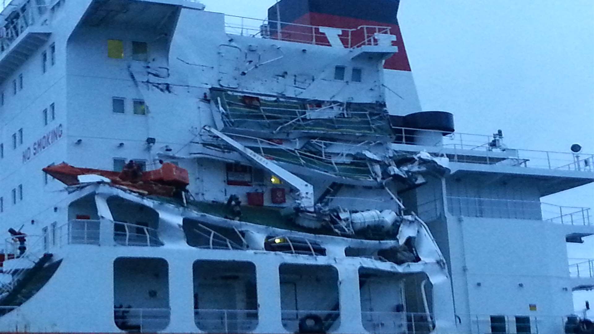 Damage to the oil tanker Seafrontier which crashed with a bulk carrier in the Channel. Picture: RNLI
