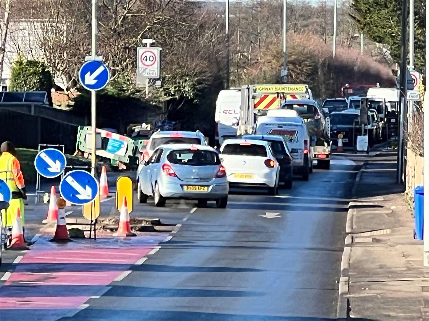 There are delays along the A2 in Newington because of a water leak. Picture: Cllr Richard Palmer