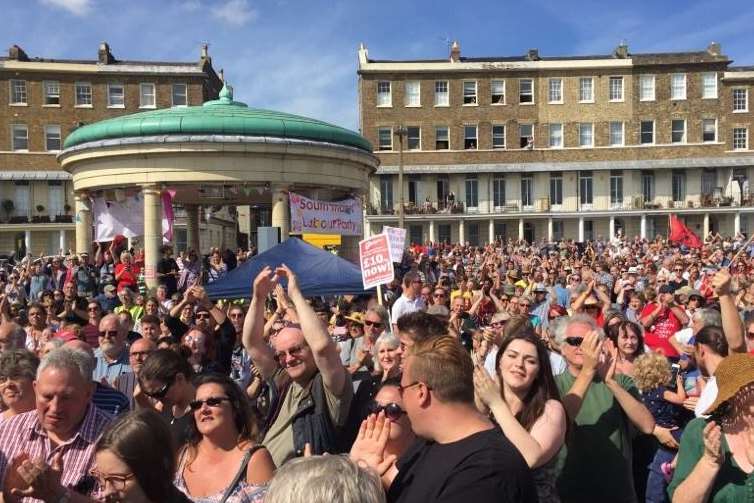 Crowds turn out along Ramsgate's East Cliff to hear Jeremy Corbyn. Picture by Sarah Henney