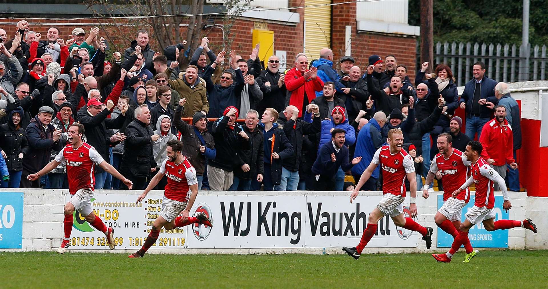 Andy Drury leads the celebrations after scoring Ebbsfleet's last-gasp winner Picture: Andy Jones