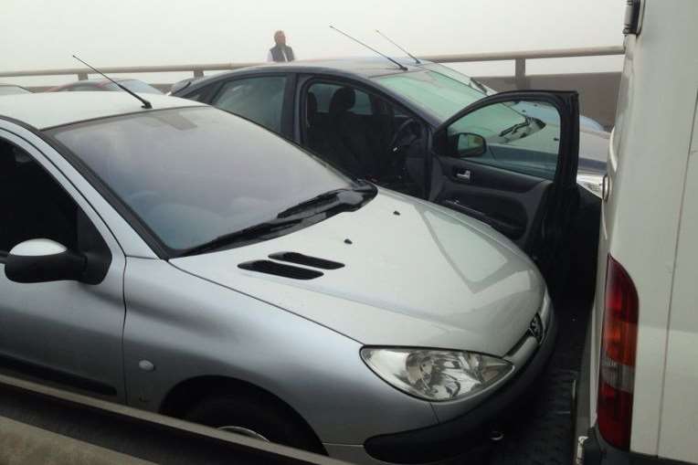 Cars damaged on the Sheppey Crossing. Picture: Duncan Barrier