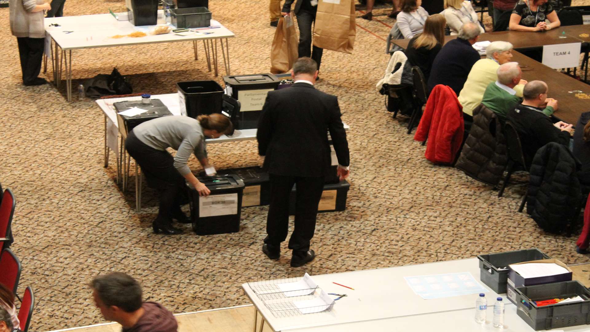 Ballot boxes at a count. Stock image