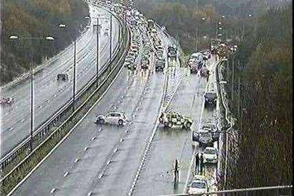The M20 westbound came to a standstill after an accident involving four cars. Credit:Highways England